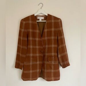 VINTAGE Linen Rust Plaid Women's Blazer